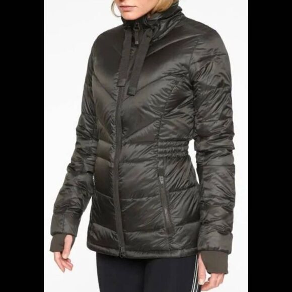 Athleta Banner Peak Down Jacket Fitted Lightweight Puffer Womens XS IN Black - Picture 4 of 11